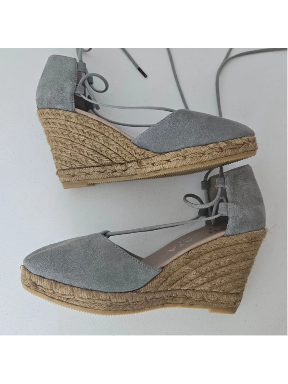 Viscata Gray Suede Espadrille Wedges Made in Spain Size 6.5